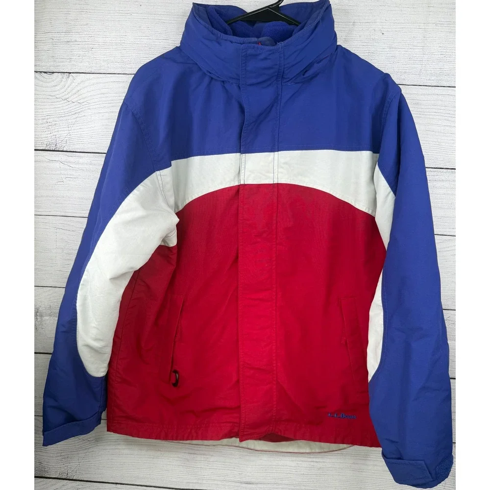 LL Bean Kids XL‎ 18 Colorblock Fleece Lined Jacket Red White Blue 0WX03